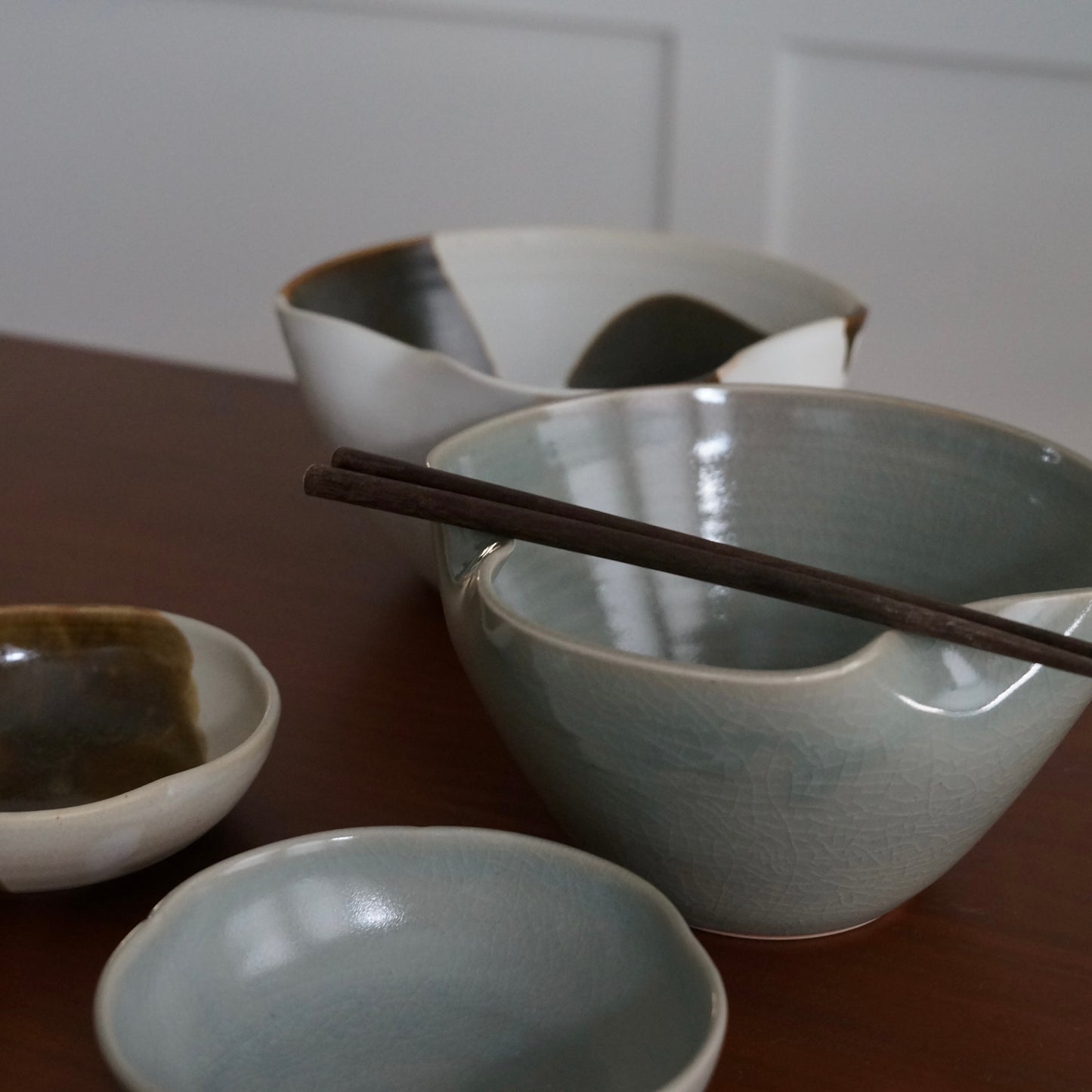 Folded ramen bowl, Celadon