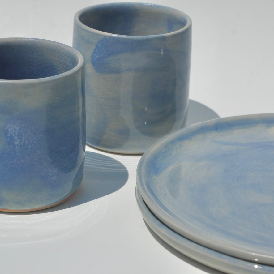 Snack plate, blue cloud