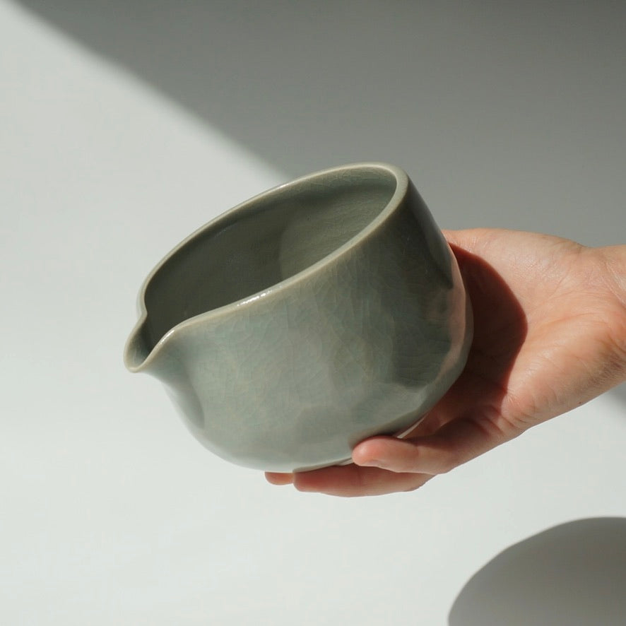 Faceted matcha bowl, Celadon