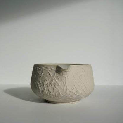 handmade ceramic textured white matcha bowl by Kongji Pottery