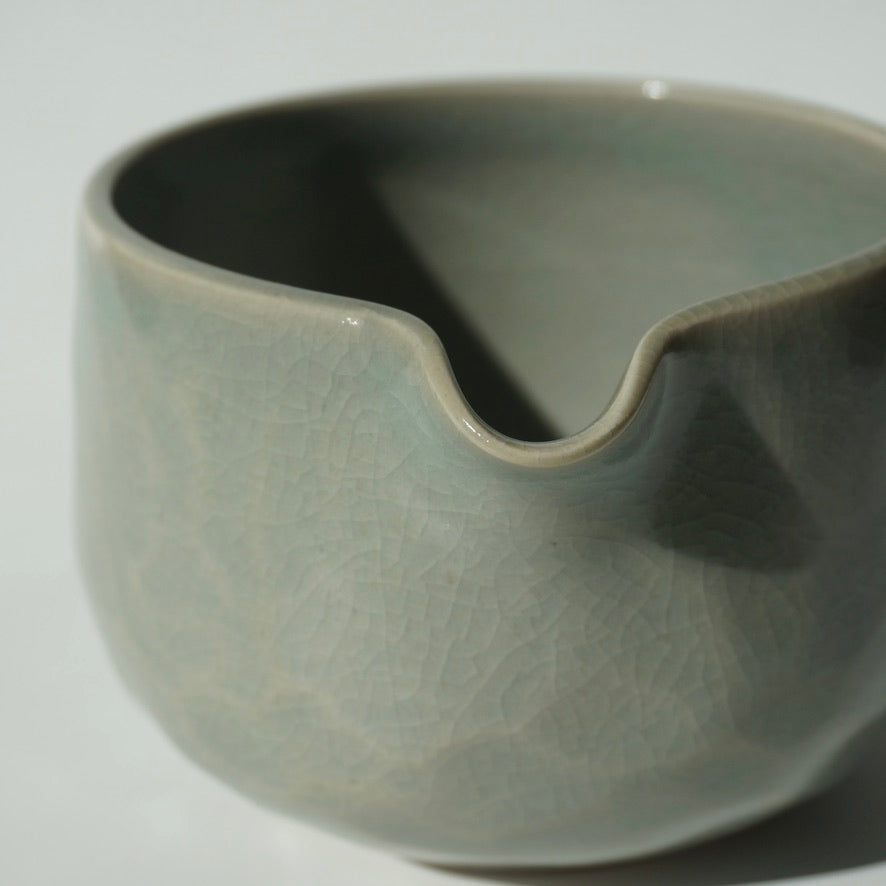 Faceted matcha bowl, Celadon