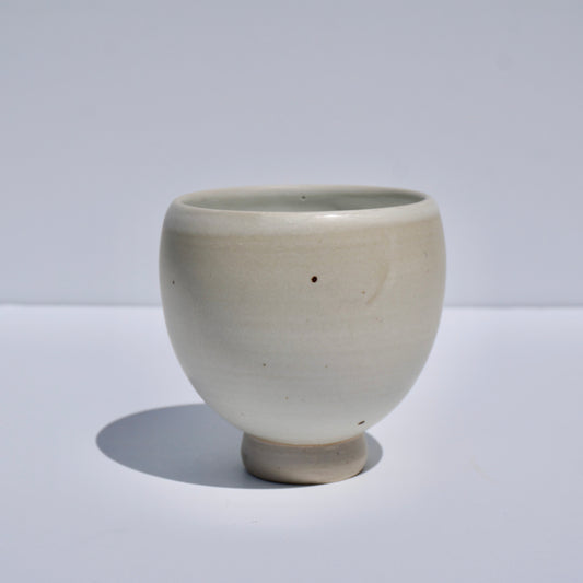 Handmade ceramic oval white bowl with high foot by Kongji Pottery