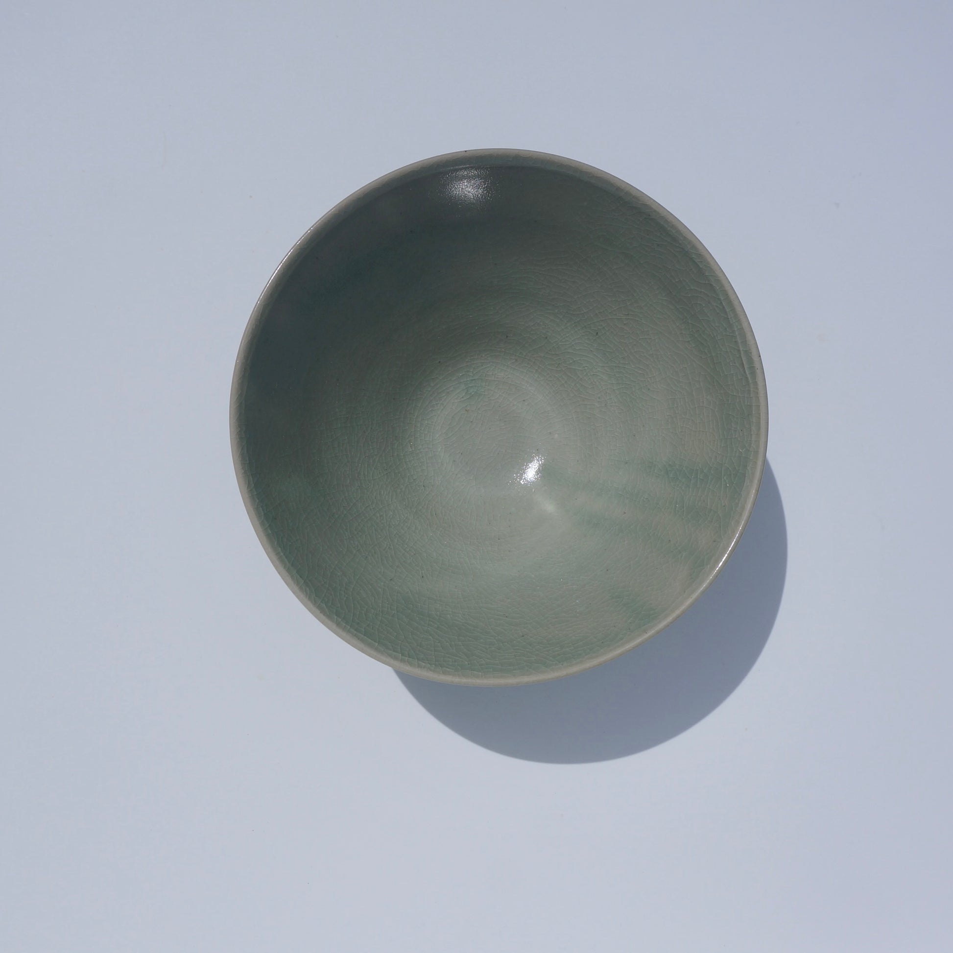 handmade ceramic large serving bowl in crackled celadon glaze by Kongji Pottery