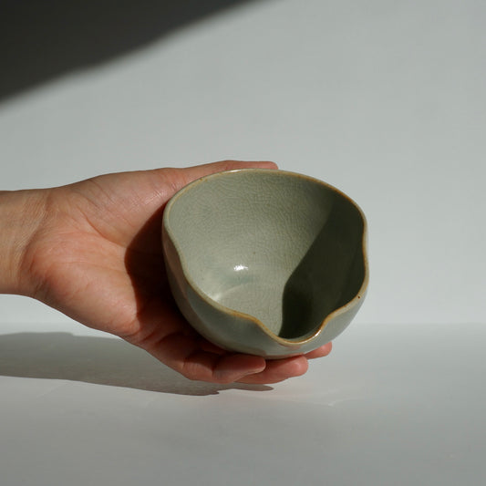 handmade ceramic coffee tea dosing cup in celadon glaze by Kongji Pottery
