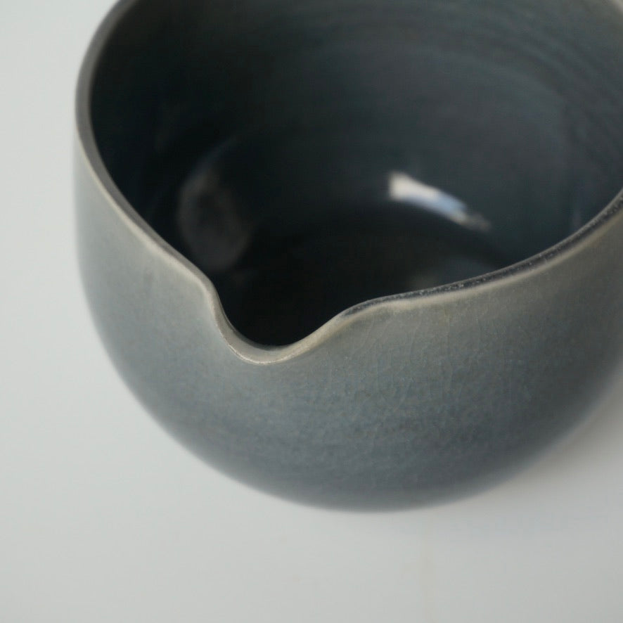 handmade ceramic spouted matcha bowl in dusk glaze by Kongji Pottery