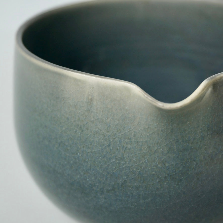 handmade ceramic spouted matcha bowl in dusk glaze by Kongji Pottery