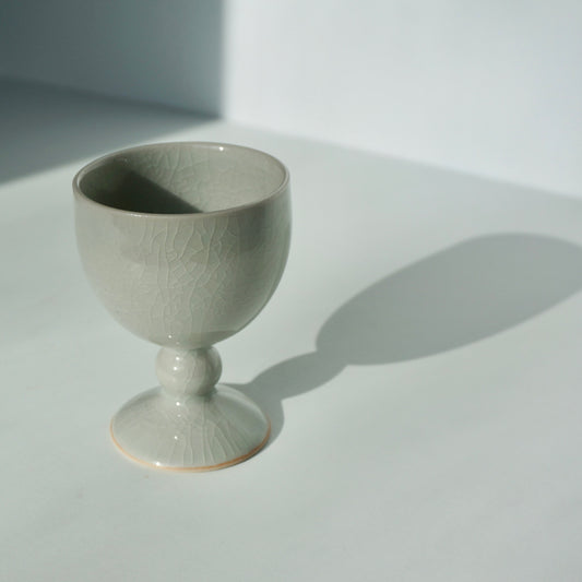 handmade ceramic small goblet in crackled light blue glaze by Kongji Pottery