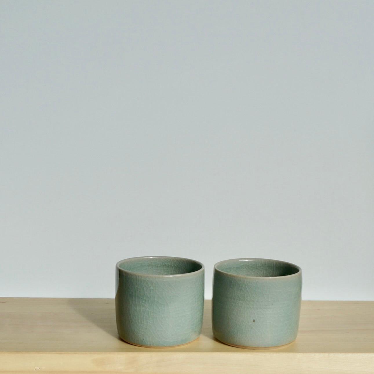 handmade ceramic square celadon cup by Kongji Pottery