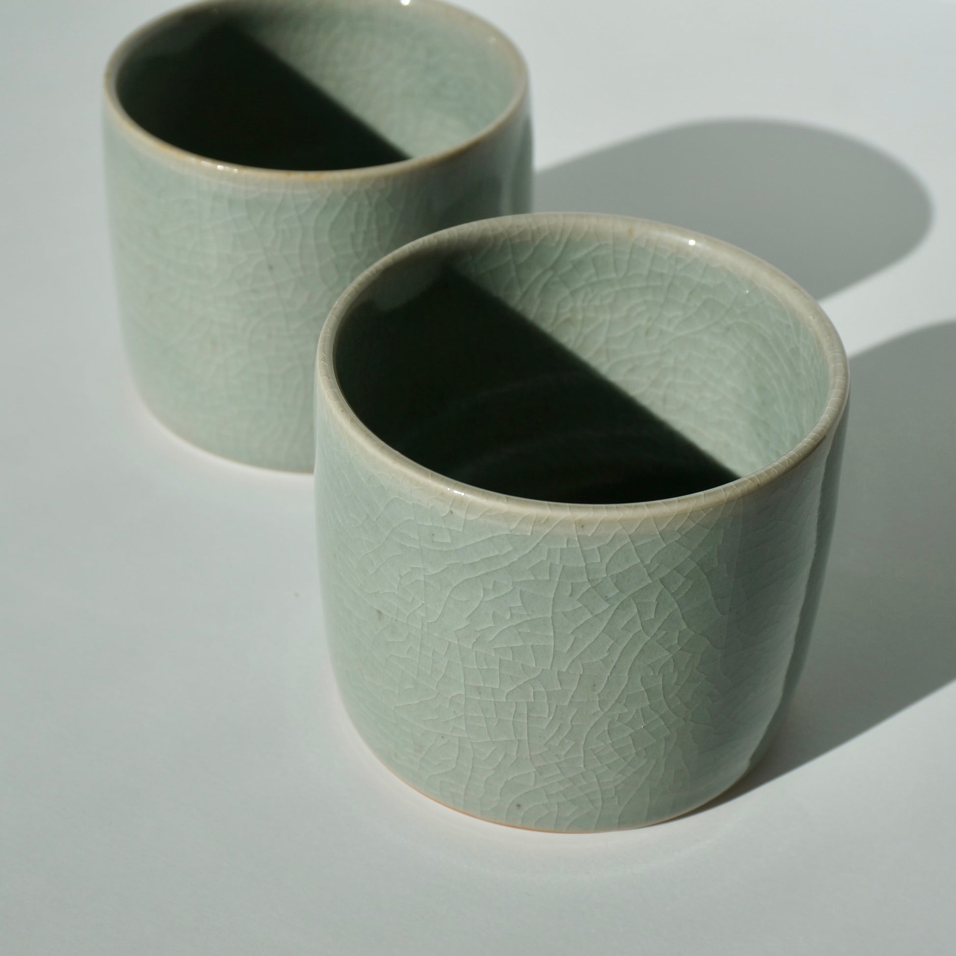 handmade ceramic square celadon cup by Kongji Pottery