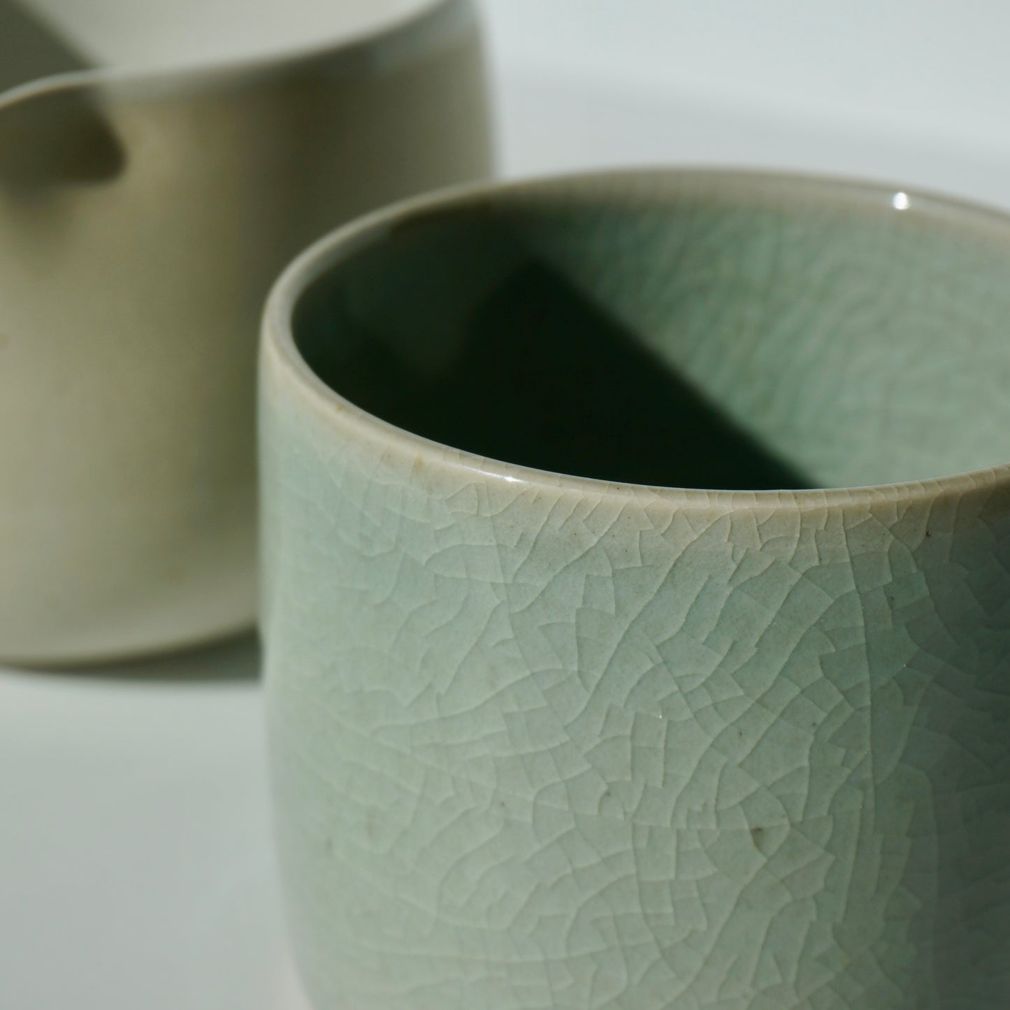 handmade ceramic square celadon cup by Kongji Pottery