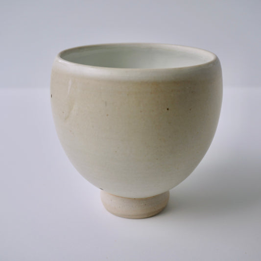 Handmade ceramic oval white bowl with high foot by Kongji Pottery